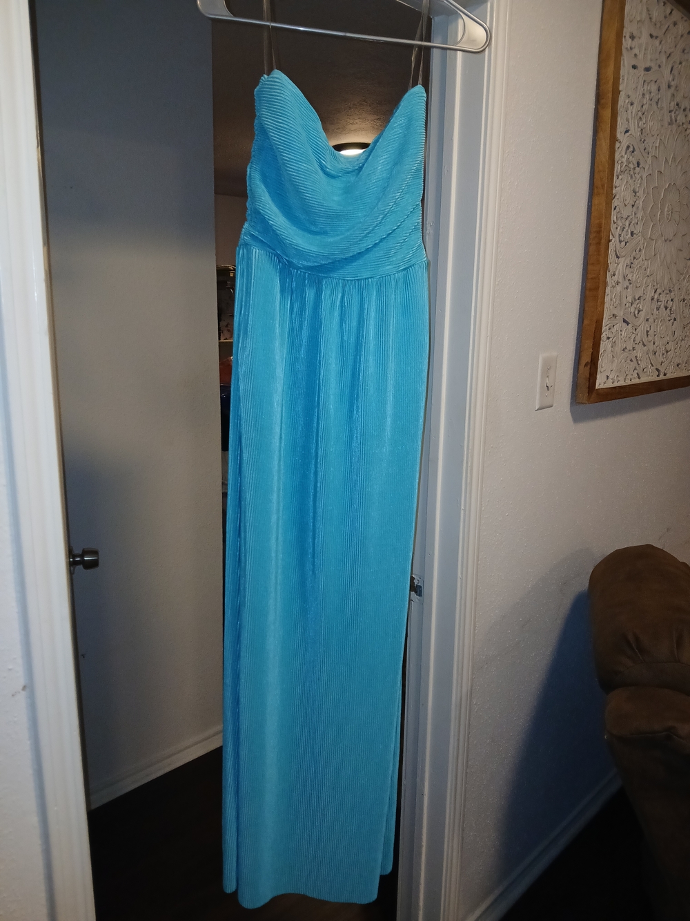 SY Fashion NWOT Strapless Aqua Blue Pleated Maxi Dress